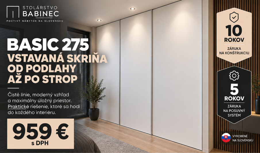 Vizualizácia BASIC 275 s tromi bielymi posuvnými dverami
